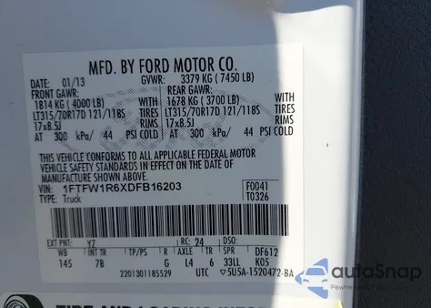 2013 Ford F-150 Svt Raptor z USA, uszkodzony, nr VIN 1FTFW1R6XDFB16203